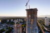 a tower being constructed in the city